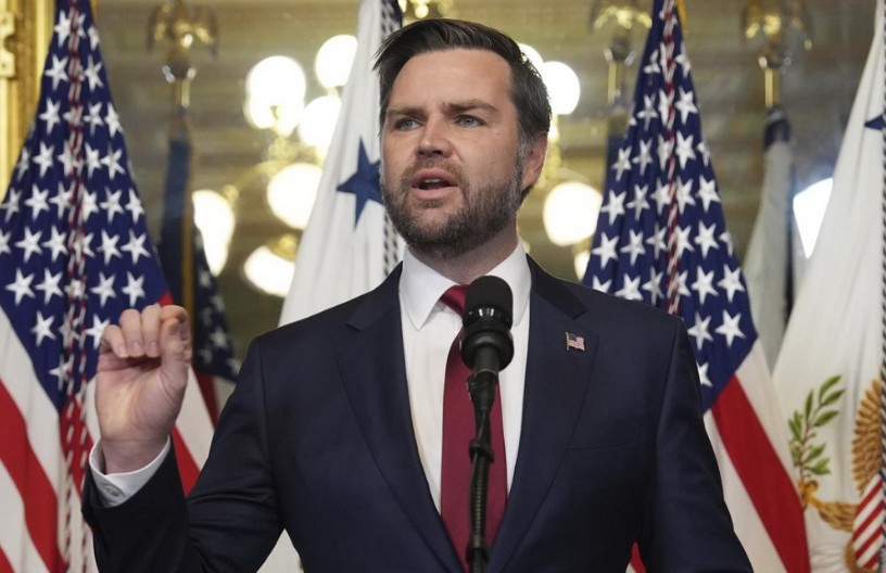 Vice President JD Vance speaking at a rally in Georgia, announcing the halt of US-funded weapons to Ukraine.