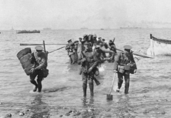 A historical conceptual graphic blending a sepia-toned image of ANZAC soldiers in the trenches of Gallipoli with the modern defense insignias of the Australian and New Zealand armed forces.