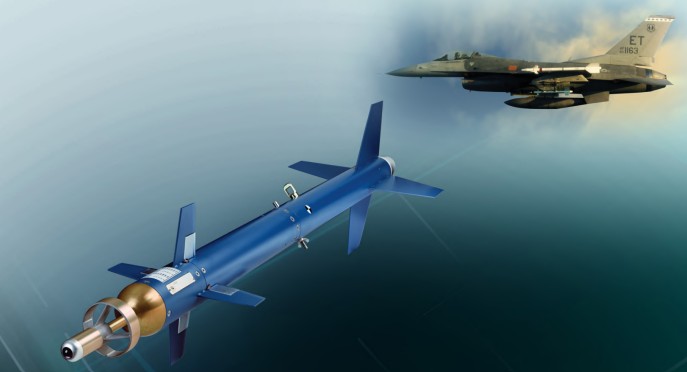 A technical illustration showing an unmanned aerial vehicle (UAV) firing a laser-guided missile, which is tracking a coded laser reflection bouncing off a moving armored vehicle.