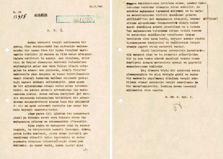 An aged, sepia-toned archival intelligence document featuring typewritten text, conceptualizing the 1933 Turkish intelligence memo on deciphering secret communications.