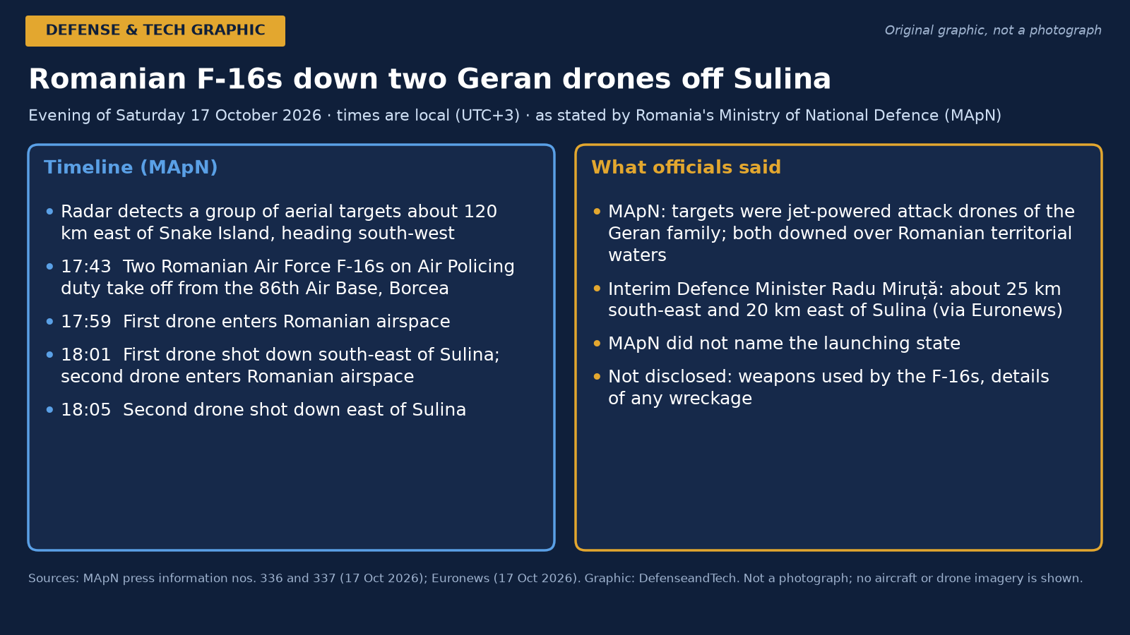 Romanian F-16s Shoot Down Two Jet-Powered Geran Drones Over the Black Sea