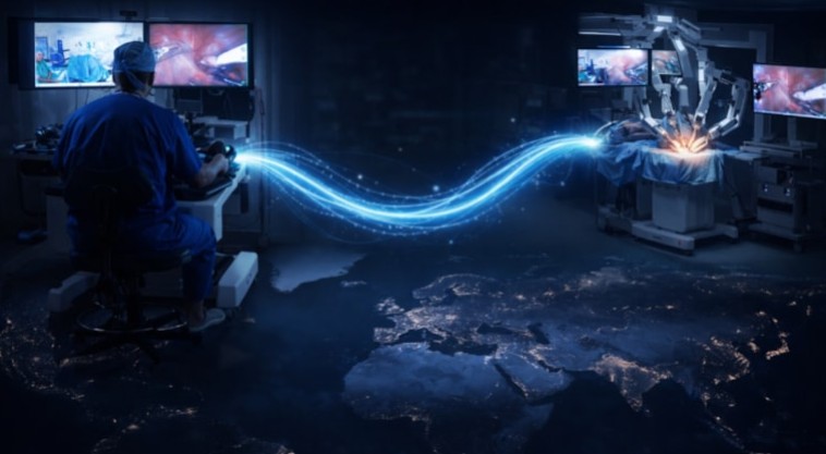 An illustration of a modern combat medic utilizing a semi-autonomous robotic extraction vehicle and advanced bionic prosthetics in a tactical environment.